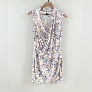 French Connection Blue & Orange Floral Wrap Front Knit Dress Size Medium